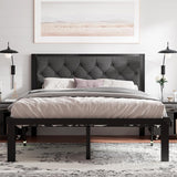 Feonase Metal Bed Frame Heavy-Duty Platform Bed Frame with Linen Upholstered Headboard
