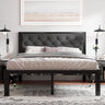 Feonase Metal Bed Frame Heavy-Duty Platform Bed Frame with Linen Upholstered Headboard