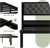 Feonase Metal Bed Frame with Linen Upholstered Headboard