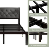 Feonase Metal Bed Frame Heavy-Duty Platform Bed Frame with Linen Upholstered Headboard
