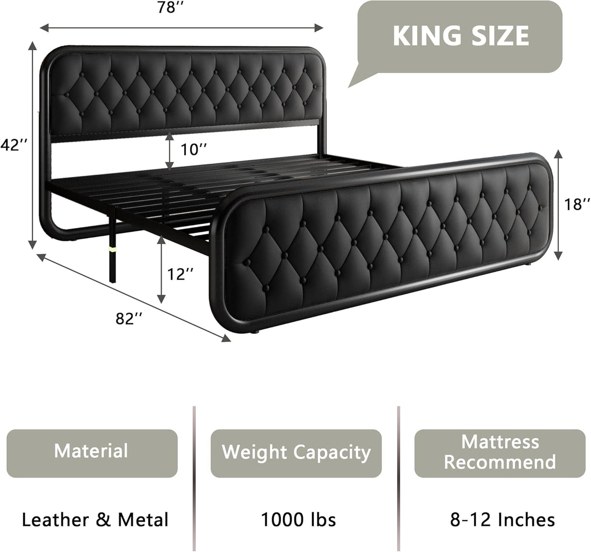 Feonase Upholstered Bed Frame with Faux Leather Headboard