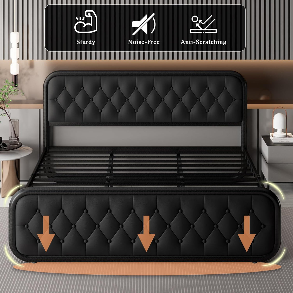 Feonase Upholstered Bed Frame with Faux Leather Headboard