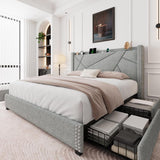 Feonase Platform Bed Frame with 4 Storage Drawers and Charging Station