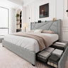 Feonase Platform Bed Frame with 4 Storage Drawers and Charging Station