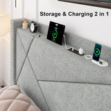 Feonase Platform Bed Frame with 4 Storage Drawers and Charging Station