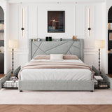Feonase Platform Bed Frame with 4 Storage Drawers and Charging Station