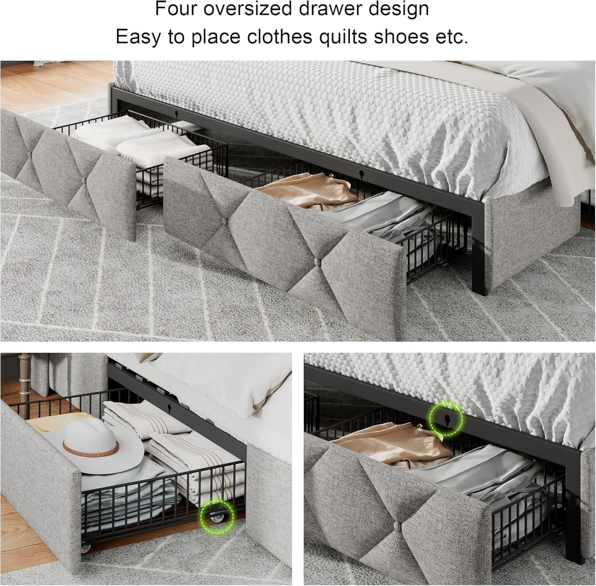 Feonase Bed Frame with 4 Storage Drawers
