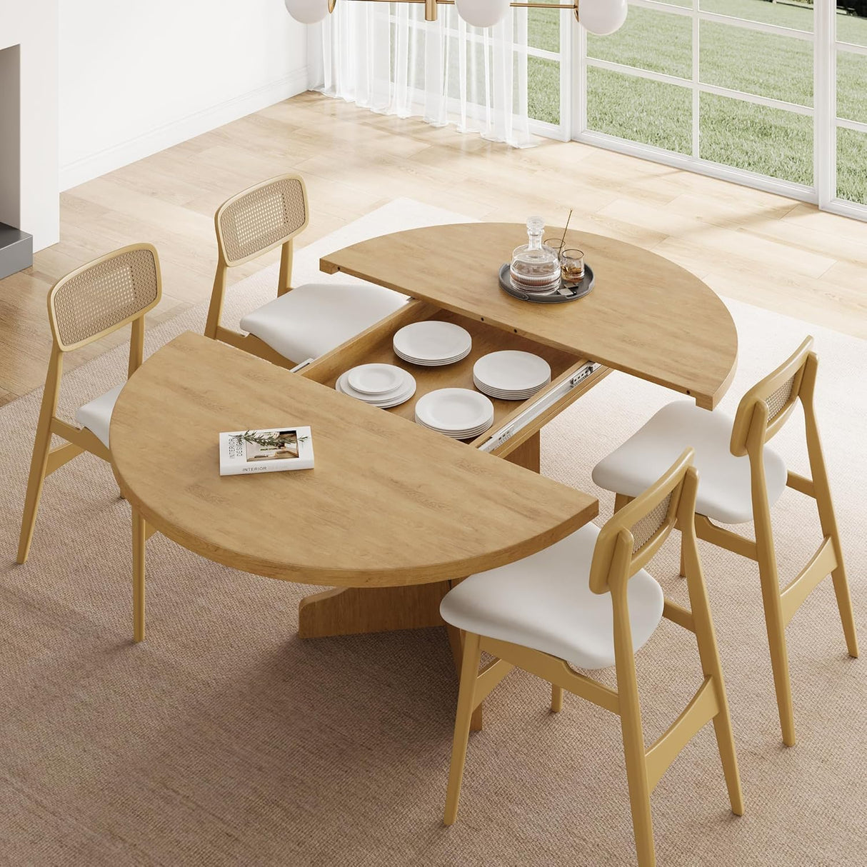 Feonase 59" Round Extendable Dining Room Table for 6
