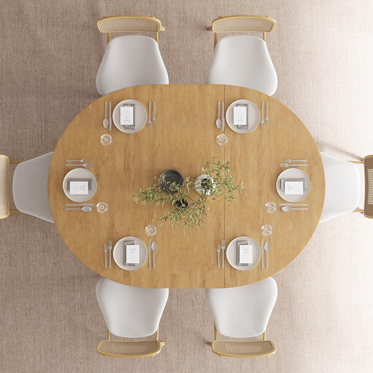 Feonase 59" Round Extendable Dining Room Table for 6