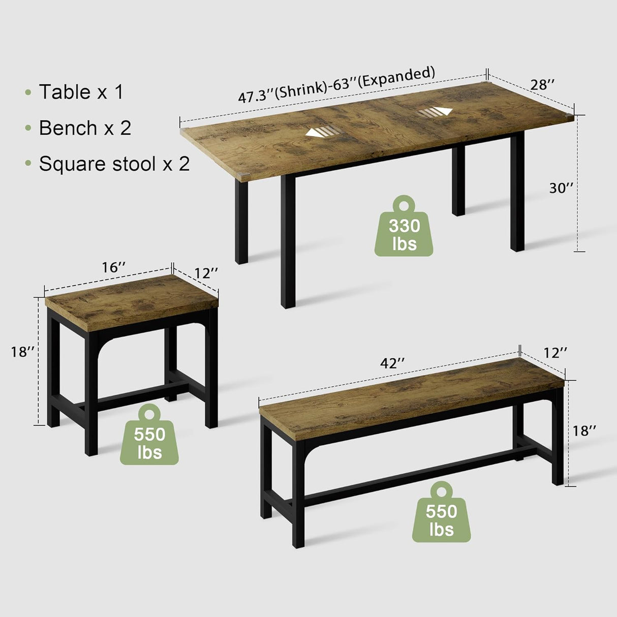 Feonase 5-Piece Dining Table Set for 4-8 People