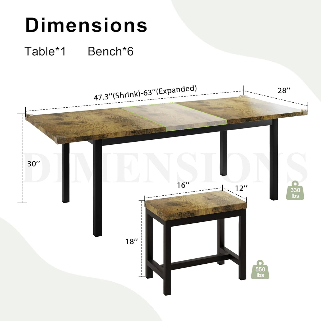 Feonase 7-Piece Dining Table Set for 4-8