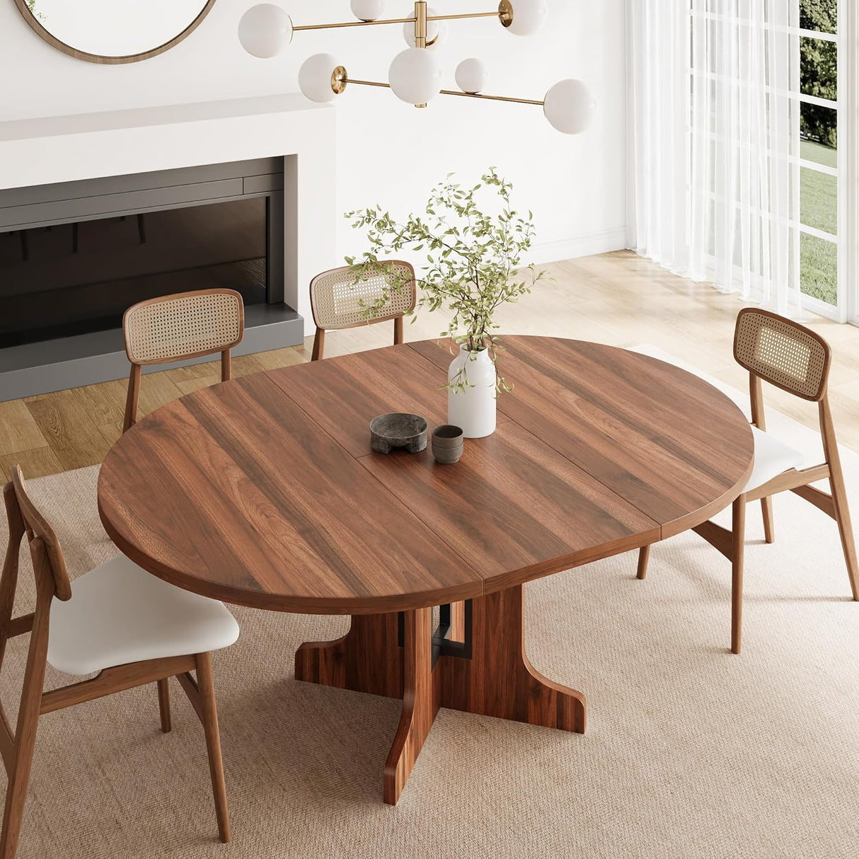 Feonase 59" Round Extendable Dining Room Table for 6