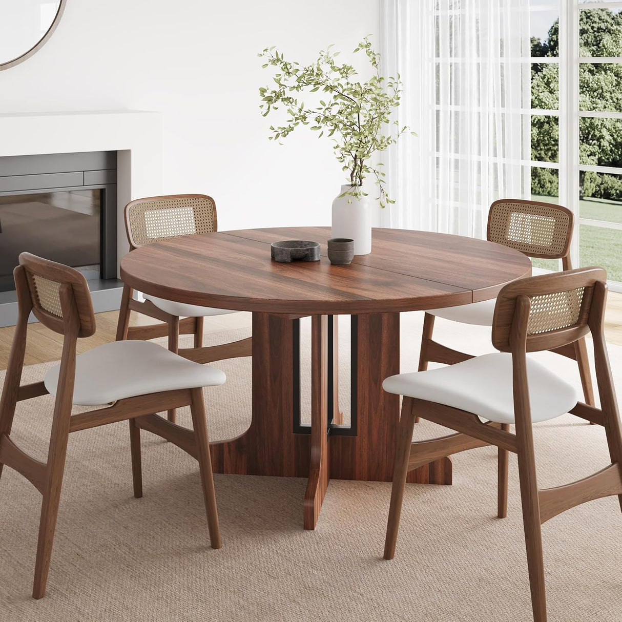 Feonase 59" Round Extendable Dining Room Table for 6