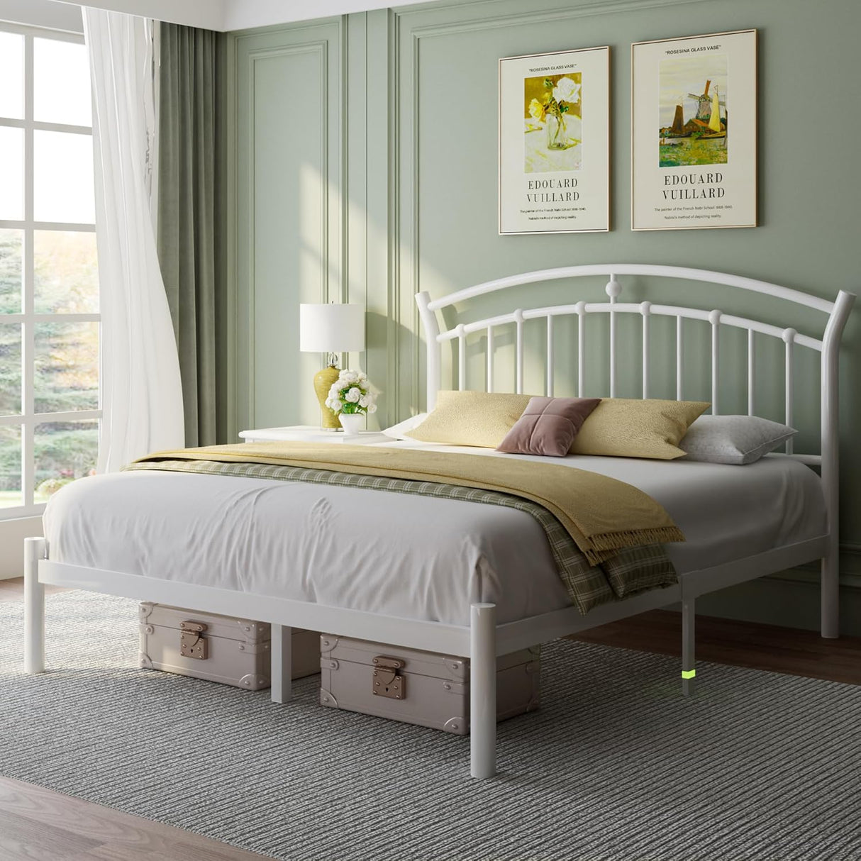 Feonase Metal Bed Frame with Retro Headboard
