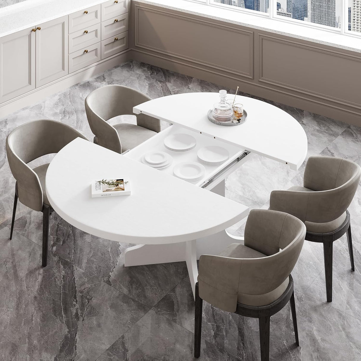 Feonase 59" Round Extendable Dining Room Table for 6