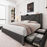 Feonase Platform Bed Frame with 4 Storage Drawers and Charging Station