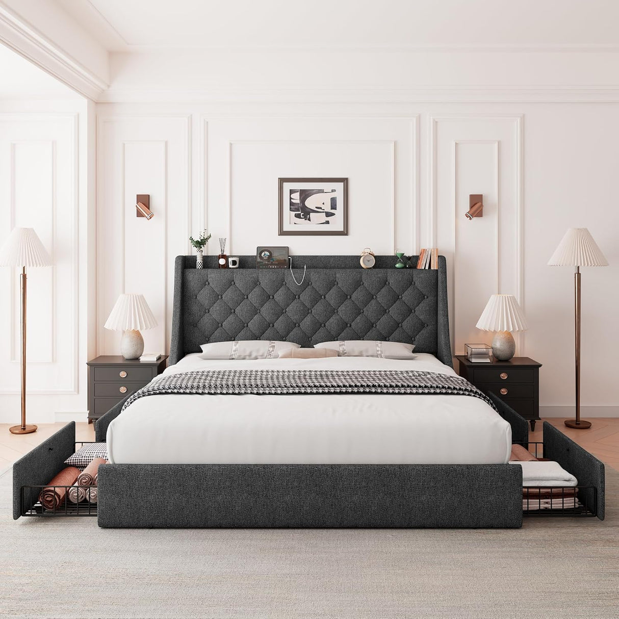 Feonase Bed Frame with 4 Storage Drawers
