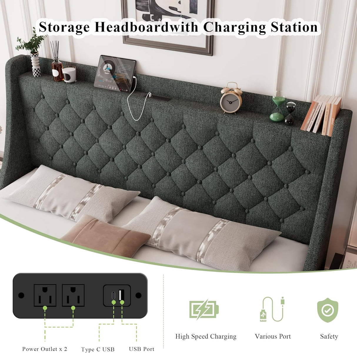 Feonase Bed Frame with 4 Storage Drawers