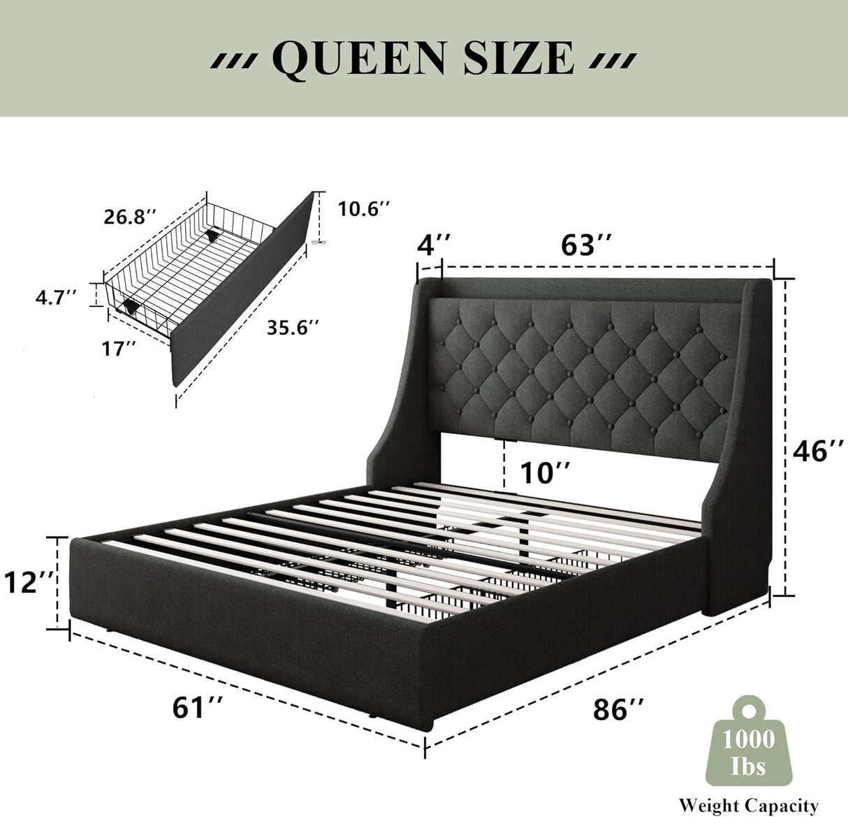 Feonase Bed Frame with 4 Storage Drawers