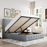 Lift Up Storage Bed, Modern Wingback Headboard, Hydraulic Support, No Box Spring Needed