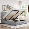 Lift Up Storage Bed, Modern Wingback Headboard, Hydraulic Support, No Box Spring Needed