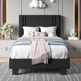 Upholstered Twin Size Bed Frame with Linen Fabric Headboard