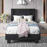 Upholstered Twin Size Bed Frame with Linen Fabric Headboard