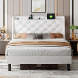 iPormis Full Bed Frame with Upholstered Wingback Button Tufted Storage Headboard