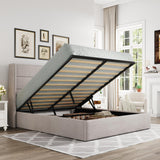 Lift Up Storage Bed, Modern Wingback Headboard, Hydraulic Support, No Box Spring Needed