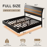 Bed Frame with Charging Station, Led Bed Frame with Wood Storage Headboard