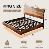 Bed Frame with Charging Station, Led Bed Frame with Wood Storage Headboard