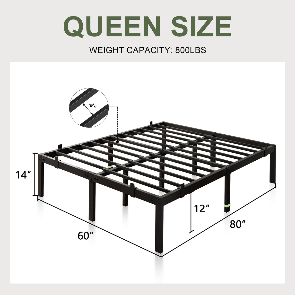 Feonase Metal Bed Frame Platform Bed with 6 Non-Slip Mattress Gaskets