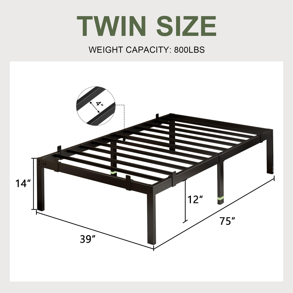 Feonase Metal Bed Frame Platform Bed with 6 Non-Slip Mattress Gaskets