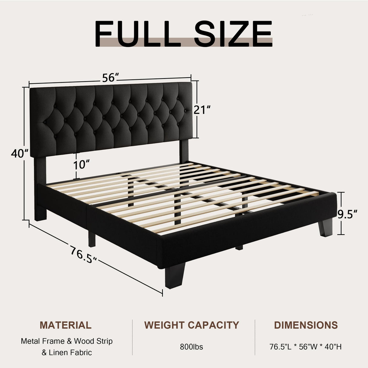 Velvet Bed Frame with Headboard, Button Tufted Upholstered Bed Base