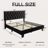 Velvet Bed Frame with Headboard, Button Tufted Upholstered Bed Base