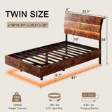 Bed Frame with Charging Station, Led Bed Frame with Wood Storage Headboard
