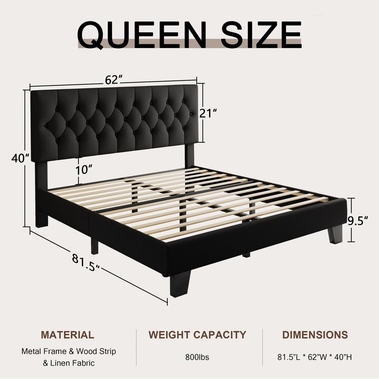 Velvet Bed Frame with Headboard, Button Tufted Upholstered Bed Base