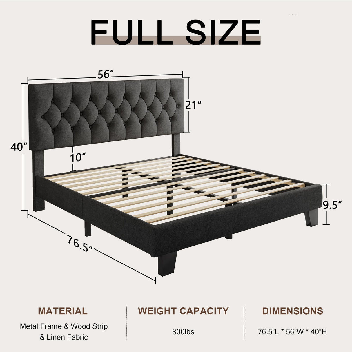Velvet Bed Frame with Headboard, Button Tufted Upholstered Bed Base