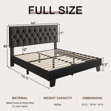 Velvet Bed Frame with Headboard, Button Tufted Upholstered Bed Base