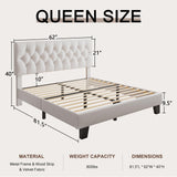 Velvet Bed Frame with Headboard, Button Tufted Upholstered Bed Base