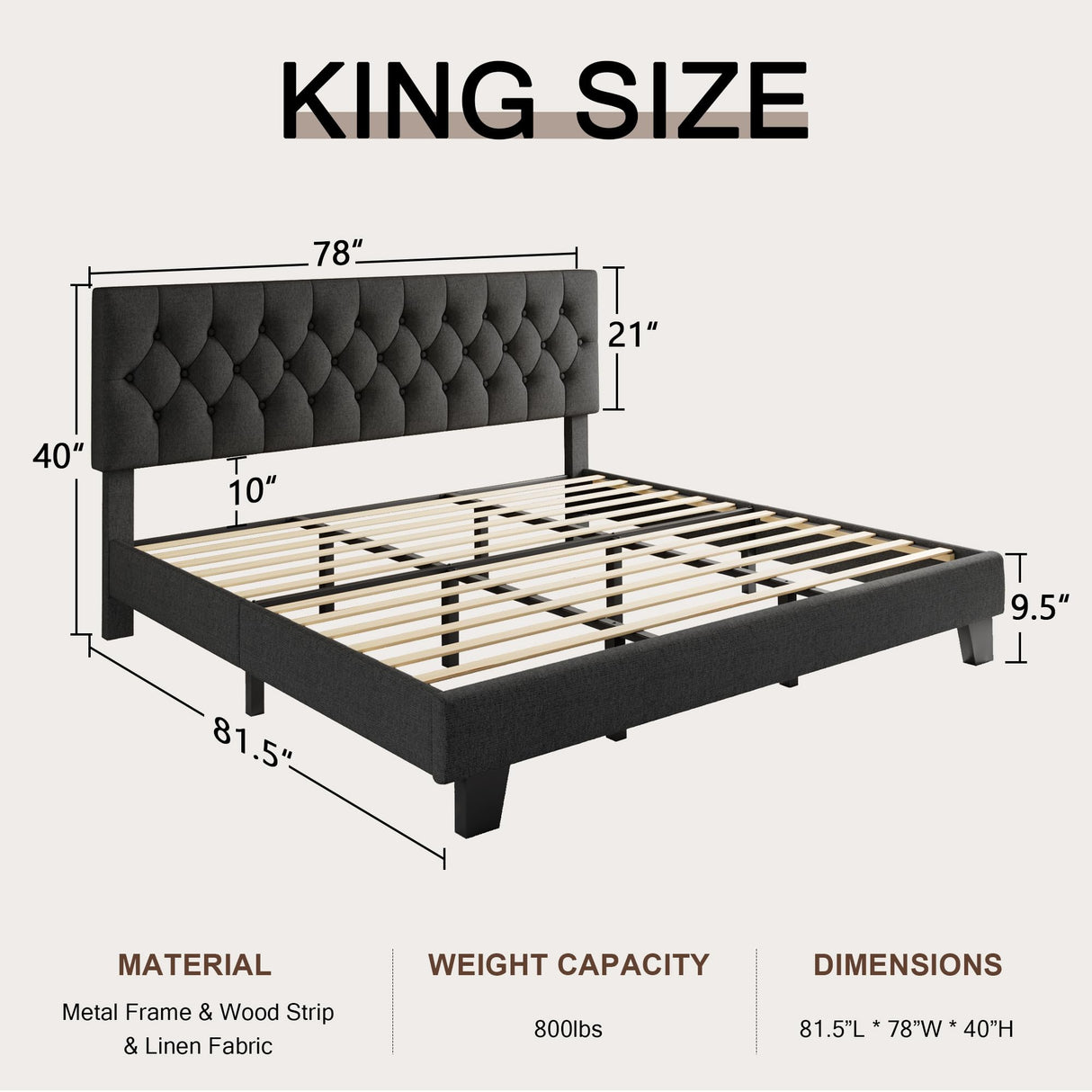 Velvet Bed Frame with Headboard, Button Tufted Upholstered Bed Base