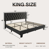 Velvet Bed Frame with Headboard, Button Tufted Upholstered Bed Base