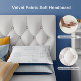 Velvet Bed Frame with Headboard, Button Tufted Upholstered Bed Base