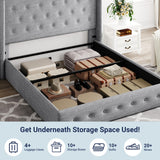 Lift Up Storage Bed, Modern Wingback Headboard, Hydraulic Support, No Box Spring Needed