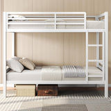 Feonase Metal Bunk Bed Twin Over Twin with Ladder and High Guardrail