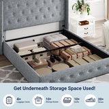 Lift Up Storage Bed, Modern Wingback Headboard, Hydraulic Support, No Box Spring Needed