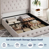 Lift Up Storage Bed, Modern Wingback Headboard, Hydraulic Support, No Box Spring Needed