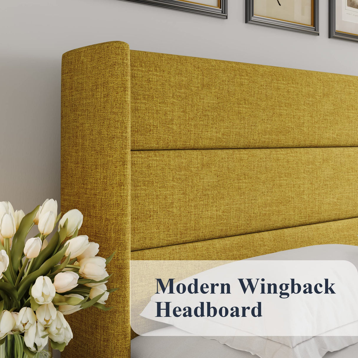 Lift Up Storage Bed, Modern Wingback Headboard, Hydraulic Support, No Box Spring Needed