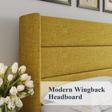 Lift Up Storage Bed, Modern Wingback Headboard, Hydraulic Support, No Box Spring Needed