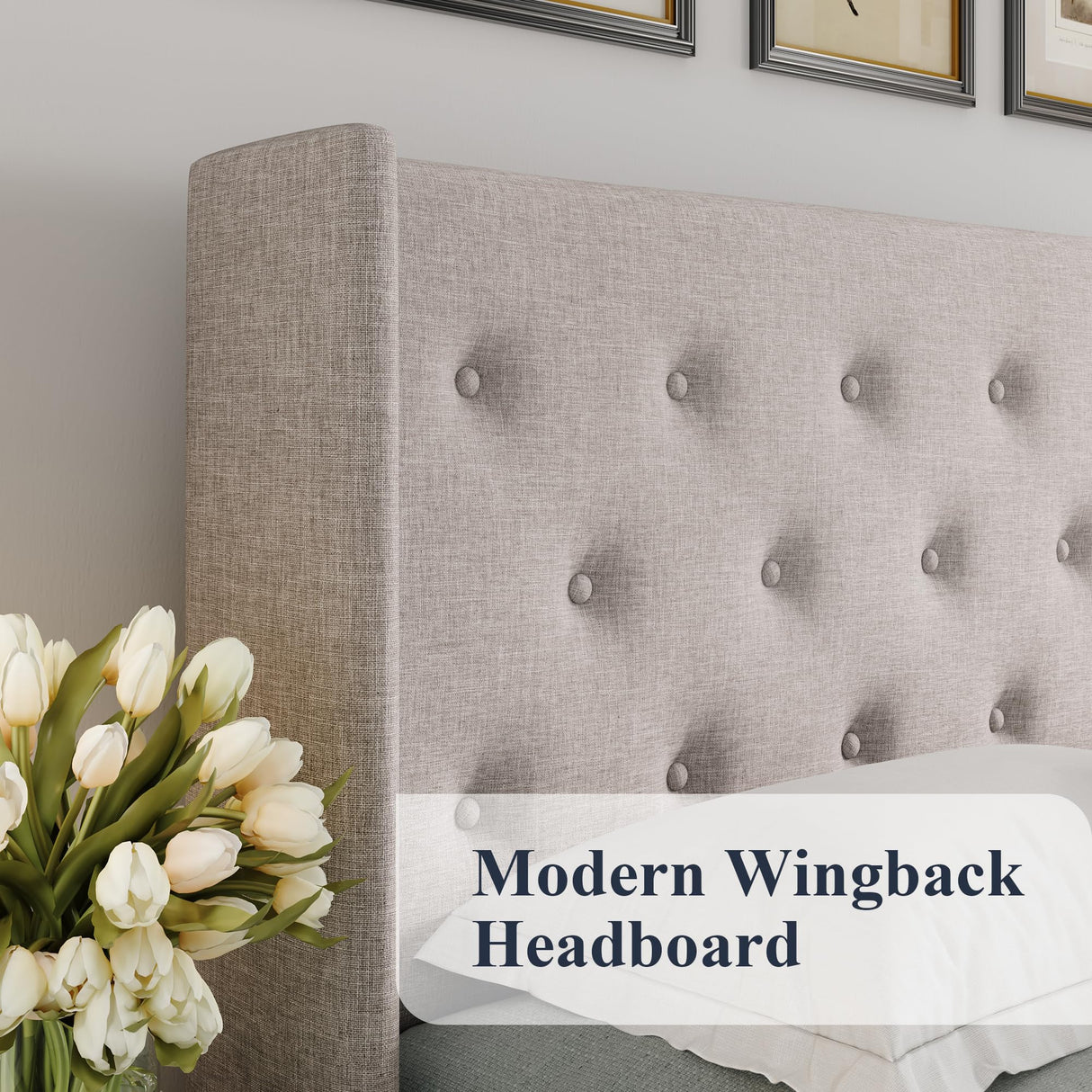 Lift Up Storage Bed, Modern Wingback Headboard, Hydraulic Support, No Box Spring Needed